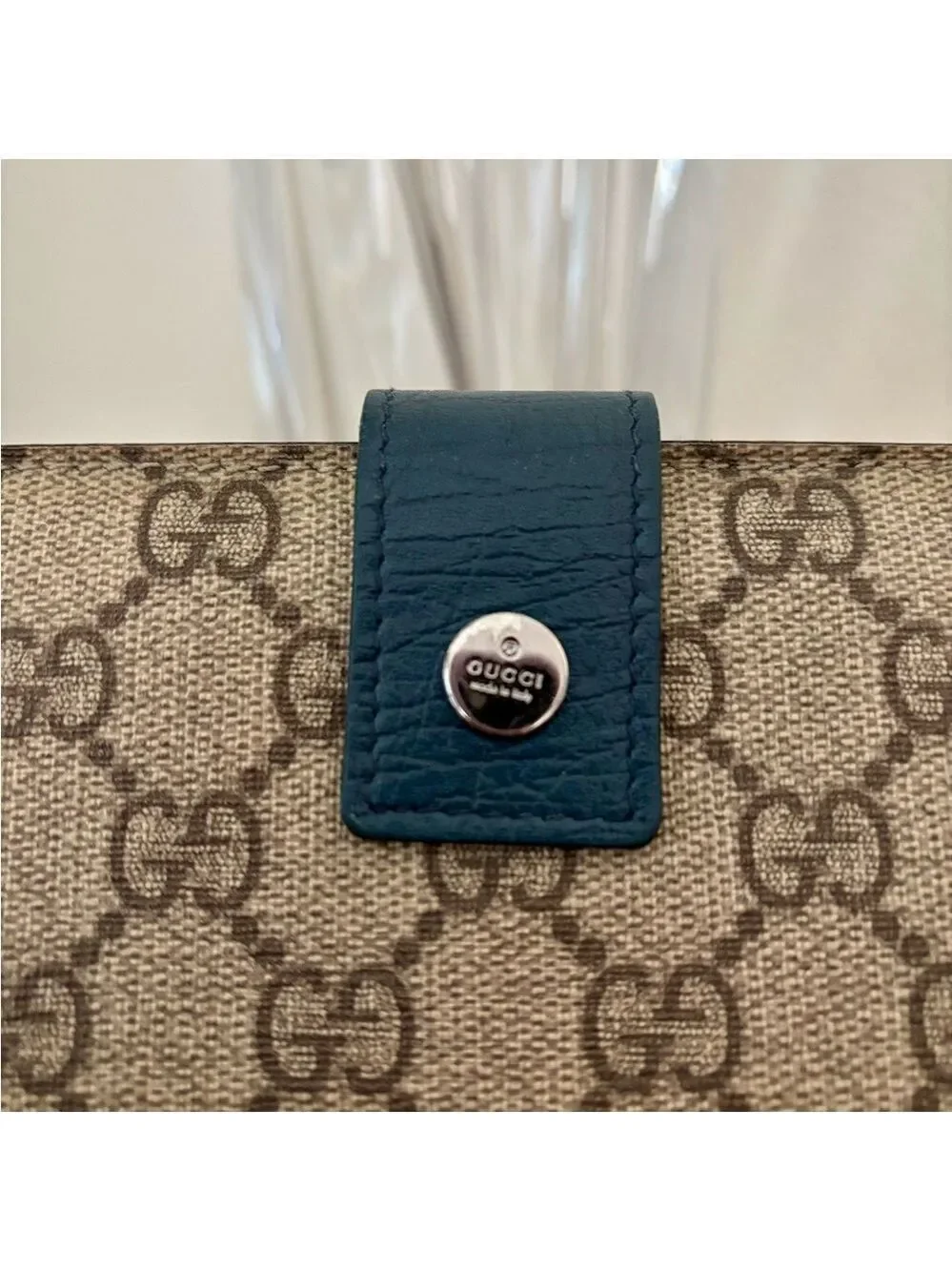 Vintage Gucci GG Guccissima Canvas/Blue Leather Long Wallet/Coin Pocket